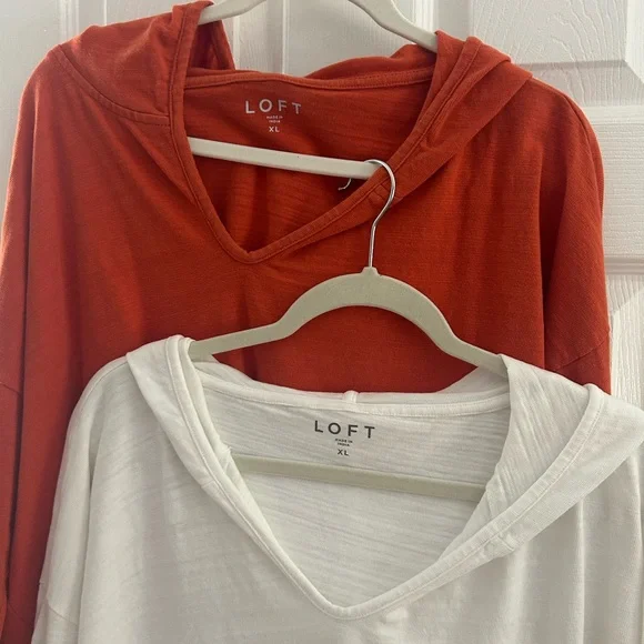 LOFT Orange and White Light-Weight Hooded Tops Set - Picture 2 of 4